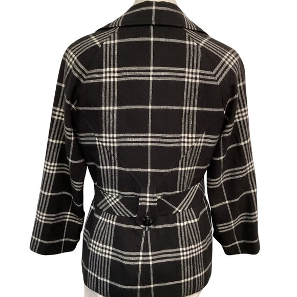 Kasper Womens Black & White Plaid Belted Coat Size 6 - Picture 2 of 7